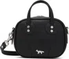 Maison Kitsuné Structured Cowhide Leather Shoulder Bag With Silver-tone Accents In Black