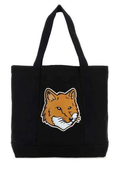 Maison Kitsuné Black Canvas Fox Head Shopping Bag