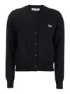 Maison Kitsuné Black Cardigan With Baby Fox Logo Patch Applied On The Front In Wool Woman In Black