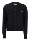 Maison Kitsuné Black Cardigan With Baby Fox Logo Patch Applied On The Front In Wool Woman