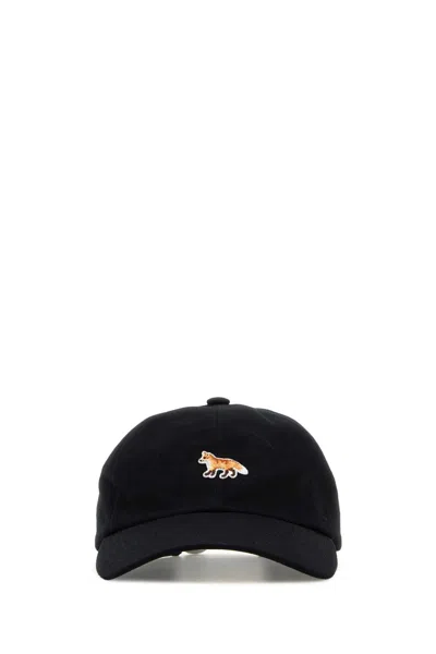 MAISON KITSUNÉ BLACK COTTON BASEBALL CAP