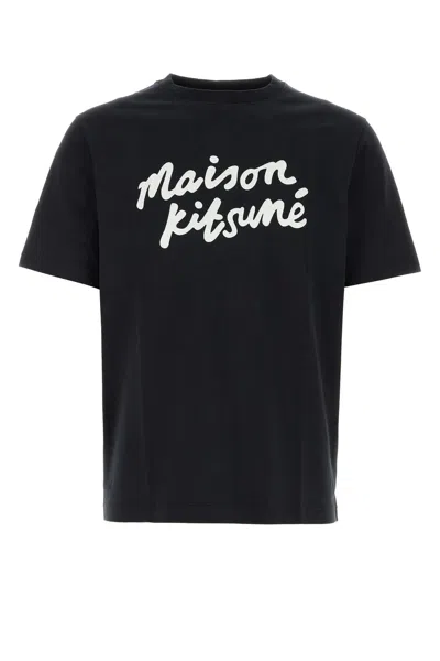 Maison Kitsuné Black Cotton T-shirt In Black White