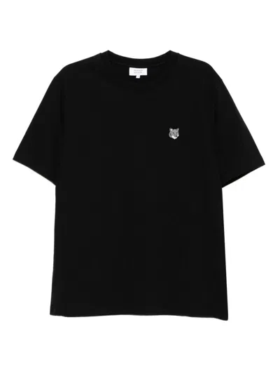 Maison Kitsuné T-shirt In Cotone Nero Con Logo Maison Kitsune In Black
