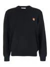 Maison Kitsuné Wool Crewneck Sweater Featuring Fox Design In Black