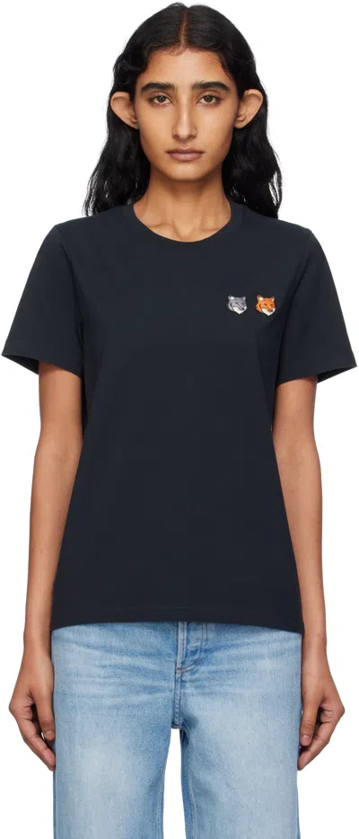 MAISON KITSUNÉ BLACK DOUBLE BOLD FOX HEAD T-SHIRT
