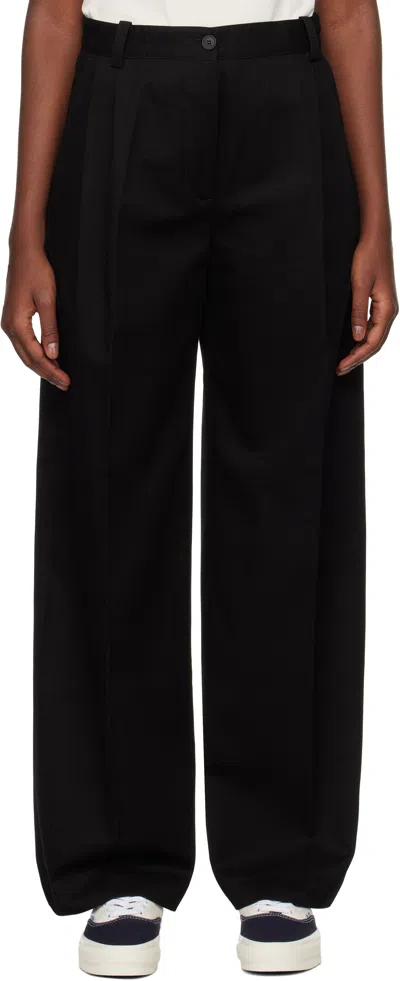 Maison Kitsuné Black Double Pleated Trousers In P199 Black