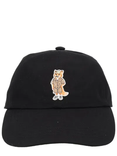 Maison Kitsuné Black Dressed Fox Embroidered Baseball Hat