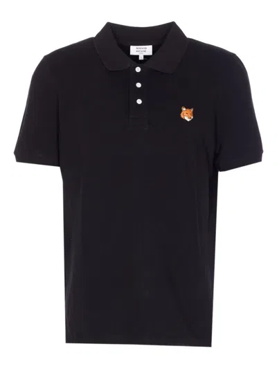 Maison Kitsuné Black Embroidered Logo Polo
