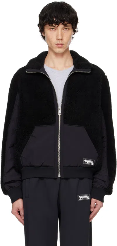 Maison Kitsuné Flash Fox Patch Zipped Fleece Jacket In Black