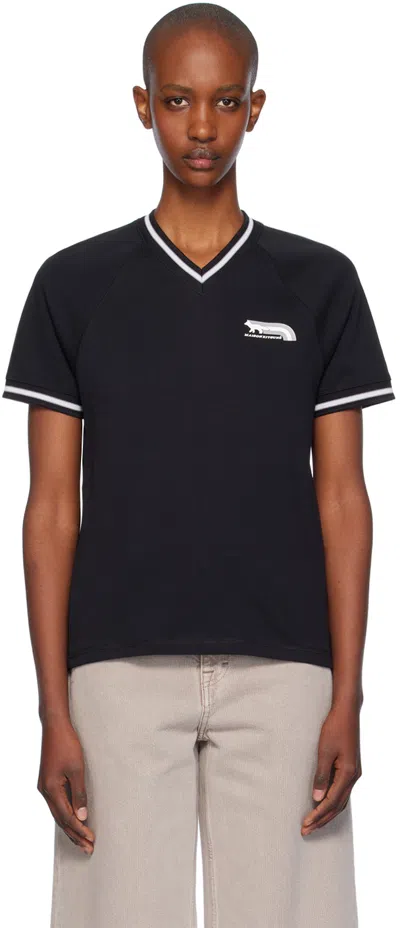 Maison Kitsuné Black Flash Fox Raglan T-shirt In P199 Black