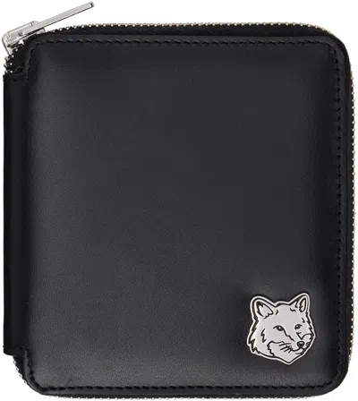 Maison Kitsuné Black Fox Head Square Zipped Wallet In P199 Black