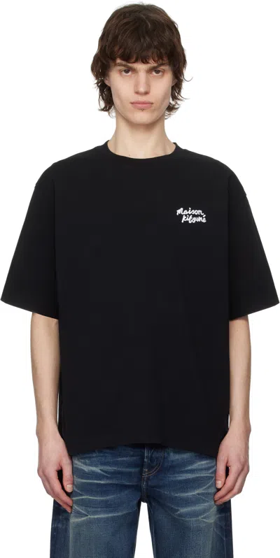 MAISON KITSUNÉ BLACK HANDWRITING EMBROIDERY OVERSIZE T-SHIRT