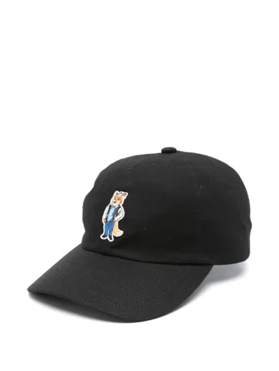 Maison Kitsuné Dressed Fox Cotton Baseball Cap In Black