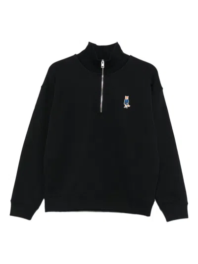MAISON KITSUNÉ BLACK LOGO HALF-ZIP SWEATSHIRT