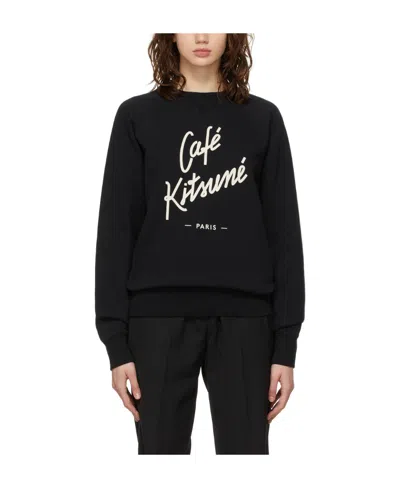 Maison Kitsuné Black Logo Printed Round Neck Sweater