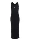 Maison Kitsuné Black Long Dress With Ribbed Design And Baby Fox Embroidered On The Front