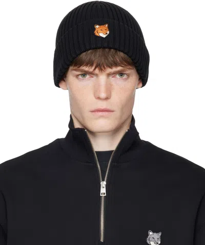 Maison Kitsuné Black Natural Fox Head Beanie