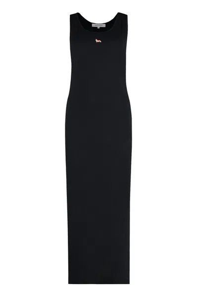 MAISON KITSUNÉ MAISON KITSUNÉ  BLACK RIBBED DRESS WITH LOGO