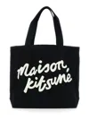 Maison Kitsuné Black Shopper With Maxi Logo Lettering On The Front In Cotton Man In Black
