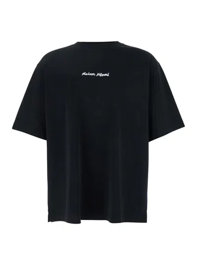 Maison Kitsuné Black T-shirt With Logo Lettering Printed On The Front In Cotton Man In Multi