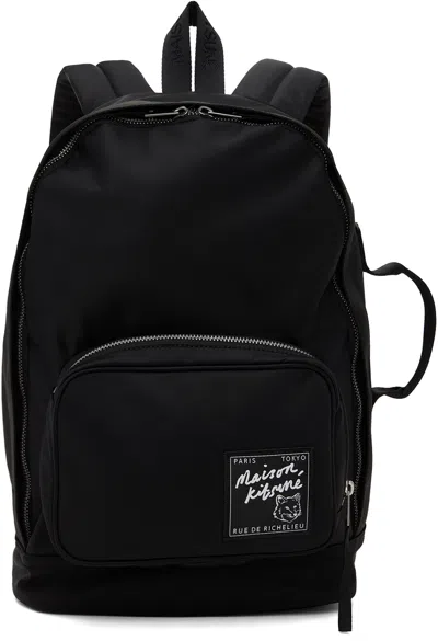 Maison Kitsuné Black 'the Traveller' Backpack In P199 Black