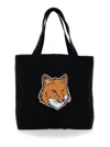 Maison Kitsuné Black Tote Bag With Fox Head Patch In Cotton Canvas Man In Black
