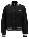 MAISON KITSUNÉ BLACK VARSITY JACKET WITH FOX HEAD PATCH IN COTTON WOMAN