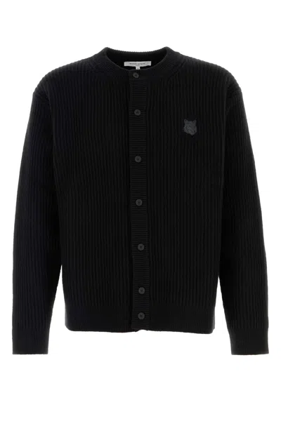 MAISON KITSUNÉ BLACK WOOL CARDIGAN
