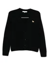 Maison Kitsuné V-neck Long Sleeve Wool Cardigan In Black
