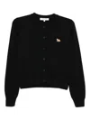 Maison Kitsuné V-neck Long Sleeve Wool Cardigan In Black