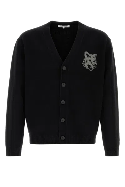 MAISON KITSUNÉ BLACK WOOL CARDIGAN