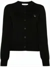 Maison Kitsuné Black Wool Cardigan With Button-down Front And Embroidered Logo In Black