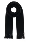 Maison Kitsuné Wool Scarf With Embroidered Detail And Fringed Ends In Black