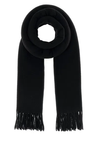 Maison Kitsuné Wool Scarf With Embroidered Detail And Fringed Ends In Blue