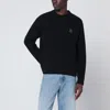 Maison Kitsuné Ribbed Knit Sweater With Cropped Fit And Embroidered Emblem In Black