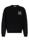 Maison Kitsuné Crew Neck Sweater With Large Fox Embroidery Black In Black
