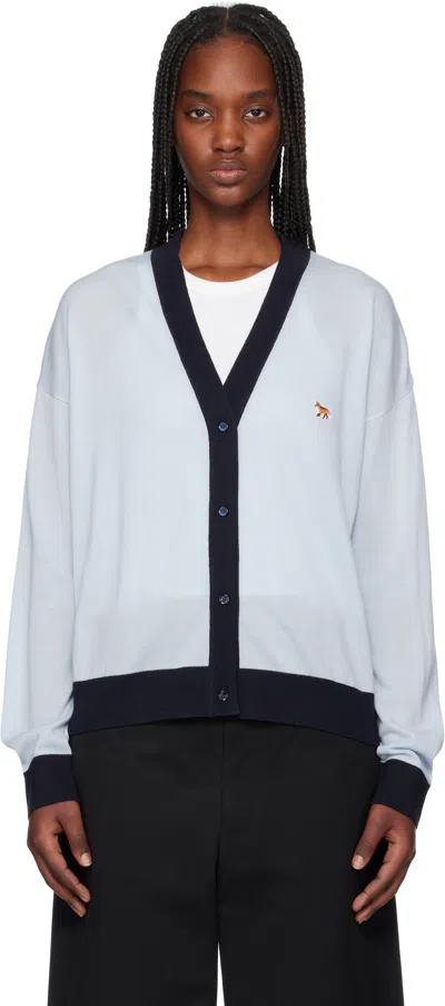 Maison Kitsuné Blue Baby Fox Patch Bi-color Comfort Cardigan In 0142 Hortensia