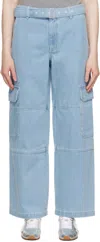 Maison Kitsuné Blue Belted Utility Denim Cargo Pants