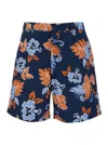 Maison Kitsuné Blue Bermuda Shorts With Floral Print In Cotton Man In Blue
