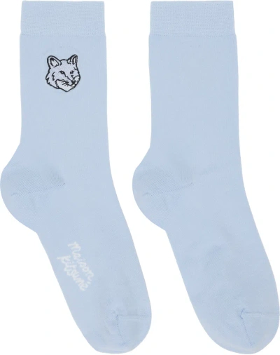 Maison Kitsuné Blue Bold Fox Head Socks In P419 Beat Blue