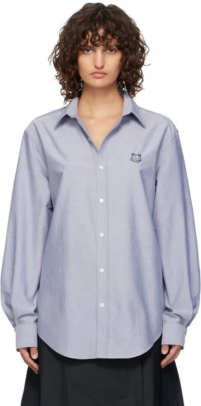 Maison Kitsuné Blue Contour Fox Head Skate Shirt In P480 Navy