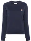 Maison Kitsuné Blue Crewneck Sweater With Fox Head Logo Patch On The Front In Cotton Woman In Blue