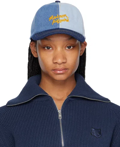 Maison Kitsuné Blue Denim 6p Cap In P471 Washed Indigo