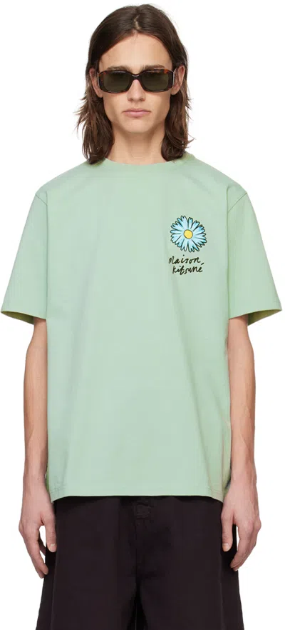 Maison Kitsuné Floating Flower Comfort T-shirt Seafoam Blue In Green