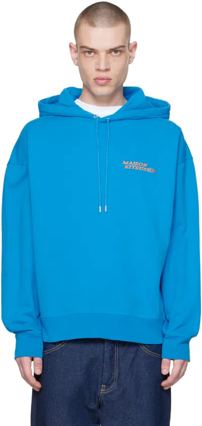 Maison Kitsuné Blue Go Faster Hoodie In P451 Enamel Blue