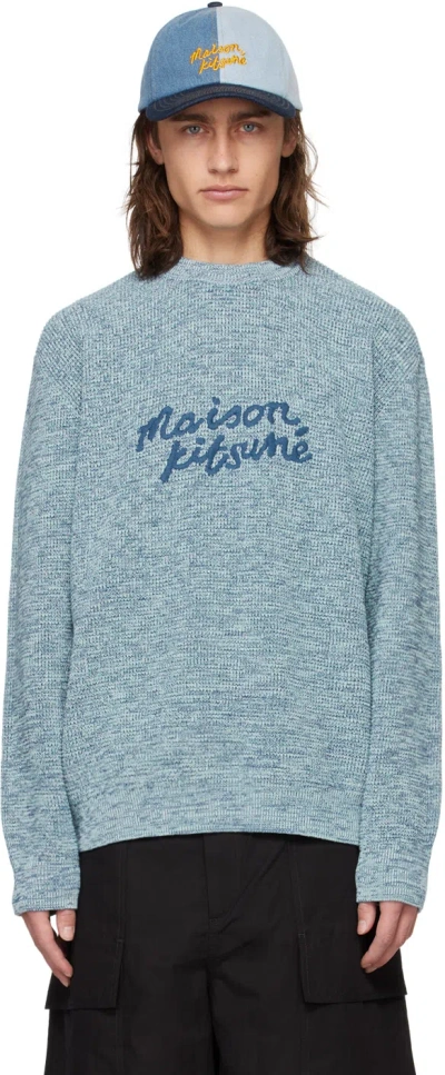 Maison Kitsuné Blue Handwriting Sweater In H476 Ink Blue Mel
