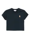 Maison Kitsuné Lady Fox Baby Embroidered Cotton Cropped Top In Blue