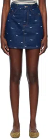 Maison Kitsuné Blue Laser-printed Denim Miniskirt In 0202 Dark Laser Prof