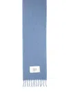 Maison Kitsuné Rectangular Scarf Fringed Edges In Blue