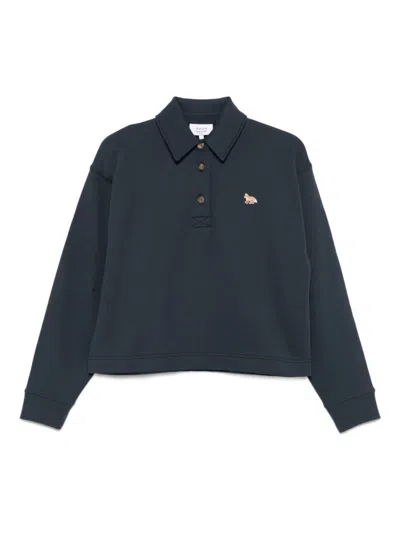 MAISON KITSUNÉ BLUE POLO COLLAR LOGO SWEATSHIRT